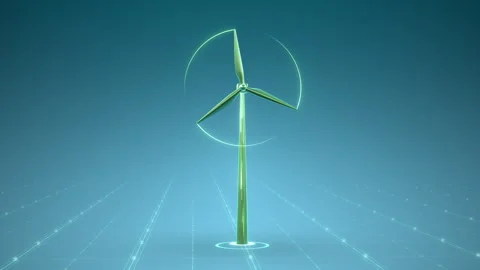 Futuristic 3D Wind Turbine Green Energy Concept For Widescreen Presentations Stock Footage 339593791