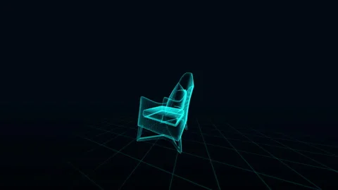 Futuristic 3D Wireframe Armchair Design on a Dark Grid Background 動画素材 344529395
