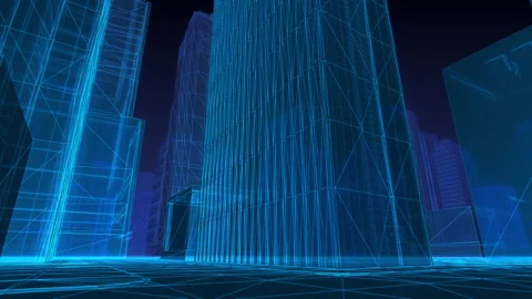Futuristic 3D Wireframe Digital City Vídeos de archivo 278402451