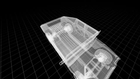 Futuristic 3D Wireframe Model of a Car Design in a Minimalist Grid Space Stock Footage 344735195