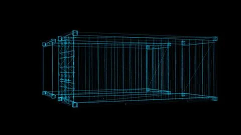 Futuristic 3D Wireframe Model of a Shipping Container 스톡 일러스트