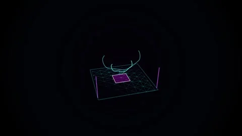 Futuristic 3D Wireframe Processor Platform with Energy Ring Motion Graphic Loop Stock Footage 346332357