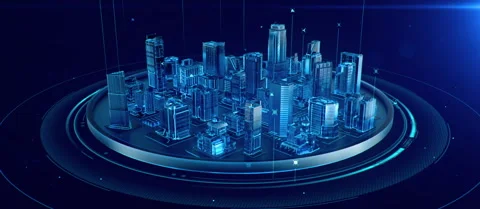 Futuristic 3D Wireframe Smart City, Holographic Urban Stock Footage 340615640