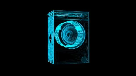 Futuristic 3D Wireframe Speaker Design in Neon Blue Hue Stock Illustration