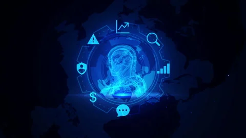 Futuristic 3D Wireframe Virtual Heads with Digital Technology Integration 库存影片 339112337
