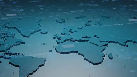 Futuristic 3D World Map with Digital Interface Technology Background Animati Stock Footage 313031683