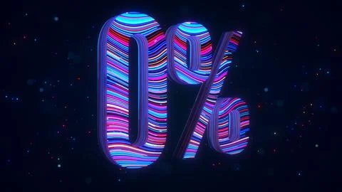 Futuristic 3D Zero Percent Number With Colorful Neon Light Trails Stock Illustration