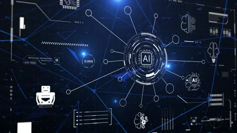 Futuristic 4K AI Technology Motion Graphic with Holographic Network Stock Footage 318870514