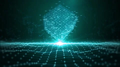 Futuristic 4K Blue Digital Technology Cyberspace Cube Blockchain Connection Stock-Footage 203985844