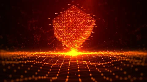 Futuristic 4K Orange Digital Technology Cyberspace Cube Blockchain Connection 스톡 동영상 203985848