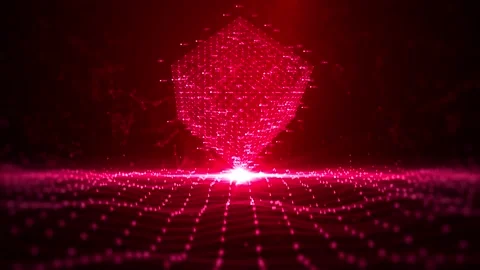 Futuristic 4K Red Digital Technology Cyberspace Cube Blockchain Connection 스톡 동영상 203985842