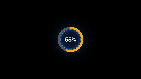 Futuristic 55% progress bar featuring gold circle and blue luminous light. .. Stock Footage 337897184