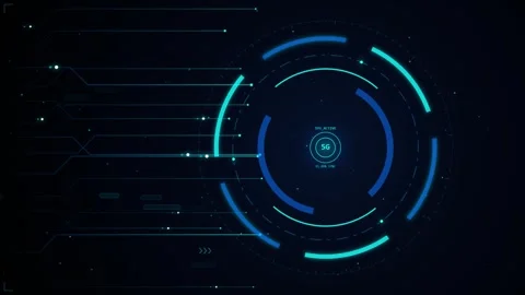 Futuristic 5G HUD interface animation, rotating neon radar circle 库存影片 344232484