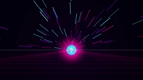 Futuristic 5G neon network animation, glowing 5G orb burst loop 動画素材 343834512