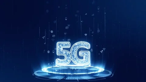 Futuristic 5G Network Hologram on Digital Platform – Tech Concept Video stock 332711520