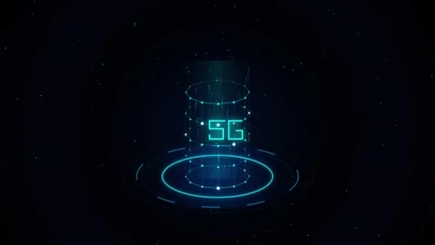 Futuristic 5G Wireless Network Holographic Cylinder Projection Loop Vídeo Stock 343623762