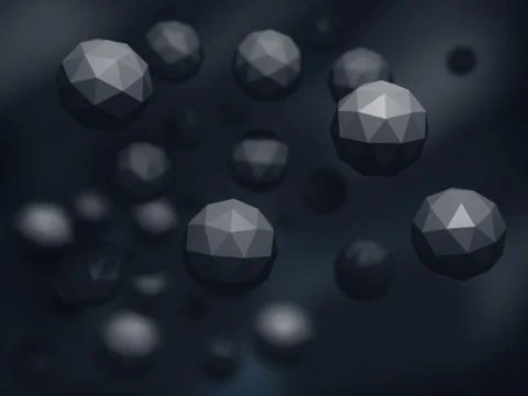 Futuristic abstract 3d illustration of flying polygonal spheres. Иллюстрация