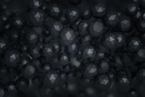 Futuristic abstract 3d illustration of flying polygonal spheres. Stock Illustration