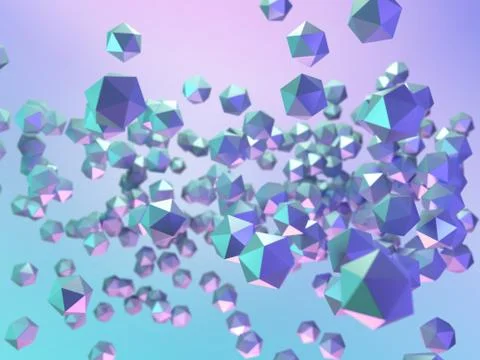 Futuristic abstract 3d illustration of flying polygonal spheres. Stock-Illustration