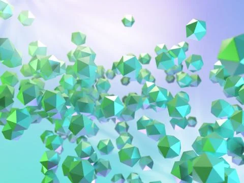 Futuristic abstract 3d illustration of flying polygonal spheres. Illustrazione stock