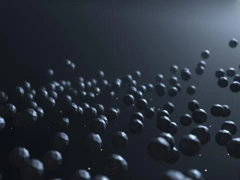 Futuristic abstract 3d render of flying polygonal spheres Illustrazione stock