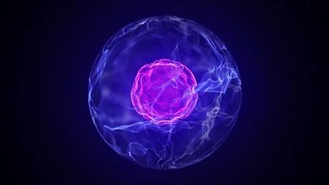 Futuristic abstract 3D soft smoke sphere of a glowing pink-blue atom. Stock Footage 263995414