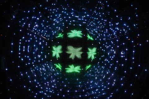 Futuristic abstract background with circular neon light dots Stock Photos