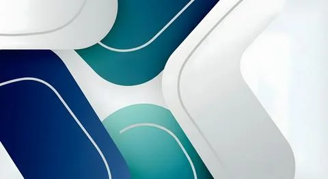 Futuristic abstract background with flowing curved shapes and arrows in blu.. 库存插图