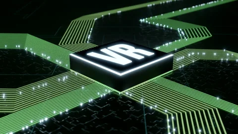 A futuristic abstract background with a glowing VR microchip Stock Footage 246939880