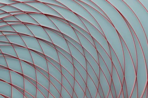 Futuristic abstract background, pattern - thin red curved lines, grid on ligh Illustrazione stock