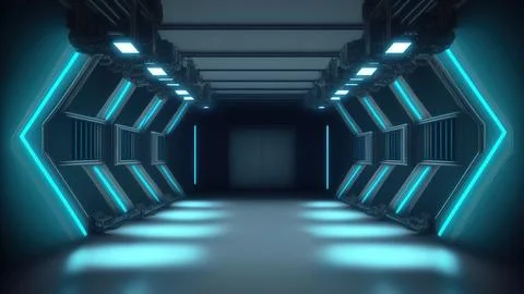 Futuristic abstract background, ultraviolet light, empty room interior, tun.. Ilustração Stock