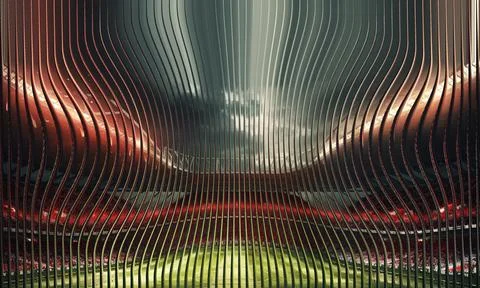 Futuristic Abstract Background with Vertical Wavy Lines Overlaid on a Dynam.. 스톡 일러스트