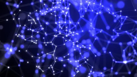 Futuristic abstract blue glowing plexus dots with radiant magical energy line Stock Illustration