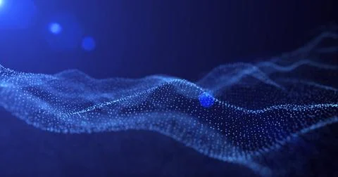 Futuristic abstract blue glowing wave lines from dots and particles of shin.. Stock Illustration