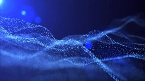 Futuristic abstract blue glowing wave lines from dots and particles of shin.. Stock Illustration