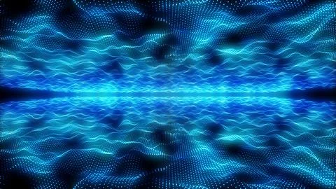 Futuristic abstract blue glowing waves dots and particles shining magical neo Stock Illustration