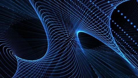 Futuristic abstract blue light particles form swirling geometric patterns and Stock Footage 325989044