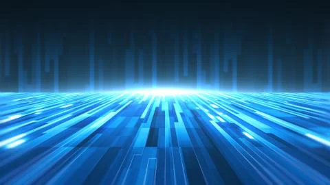 Futuristic Abstract Blue Tech Digital Floor And Wall Background With Flash Light Stock Illustration