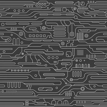 Futuristic Abstract Circuit Seamless Pattern Line Art Style Stock Illustration