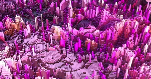 Futuristic Abstract Cube Grid Terrain with Moving Blocks Animation. Stock Footage 331493205