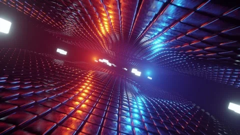 Futuristic Abstract Cube Tunnel with Neon Lights Stock Footage 331437790