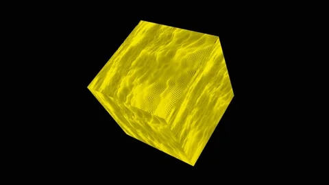 Futuristic abstract cube yellow glow brown fly over waveform sound audio music Video stock 145922600