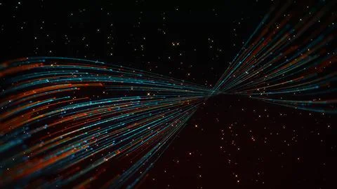 Futuristic Abstract Curved Particle Lines with Glowing Fiber Optic Light Tr.. Stockillustratie