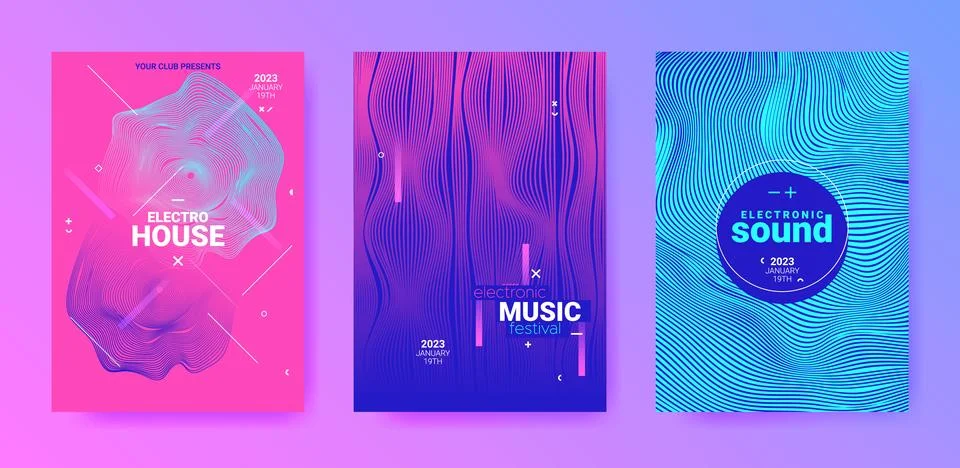 Futuristic Abstract Dance Poster. Electronic Sound Flyer. Techno Stock Illustration