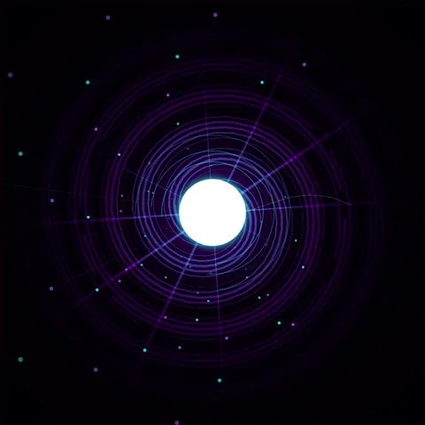 Futuristic abstract data stream: Glowing purple concentric circles on black.. Stock Footage 345690834