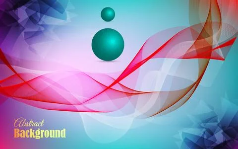 Futuristic abstract design with red wavy lines and teal spheres background. Stock Illustration
