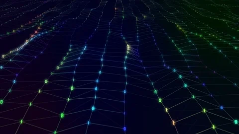 Futuristic abstract digital binary bright surface wave. DOF with alpha matte Stock Footage 106018394