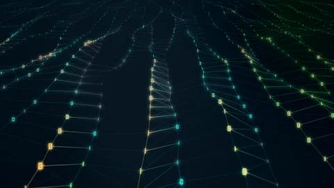 Futuristic abstract digital binary bright surface wave with Field of View Stockillustratie