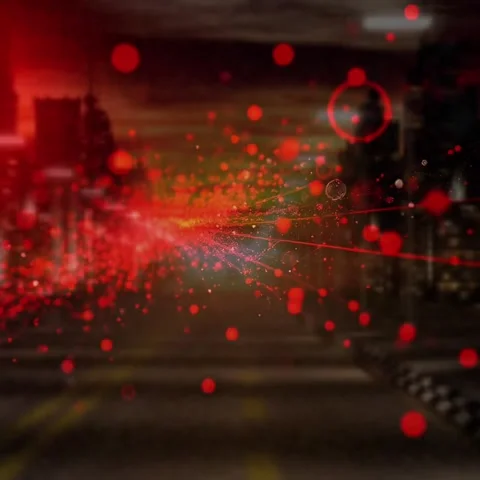 Futuristic Abstract Digital City Network - Red Particles and Laser Lines Stock-Footage 335937921