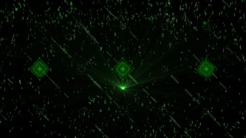 Futuristic Abstract Digital Interface with Glowing Green Data Elements Stock Footage 311857083